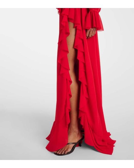 Bananhot Red Bellen Ruffled Maxi Dress