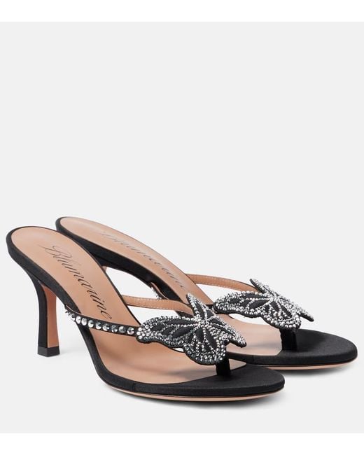 Blumarine Black Butterfly 75 Embellished Satin Mules