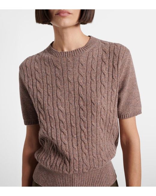Loro Piana Brown Treccia Cable-Knit Cashmere Sweater