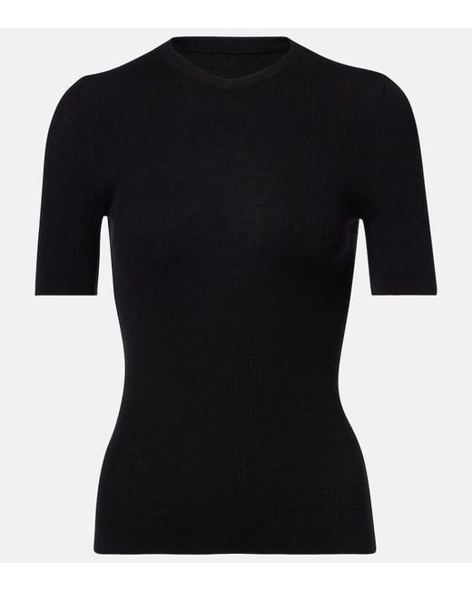 Khaite Black Celina Ribbed-Knit Wool-Blend Top