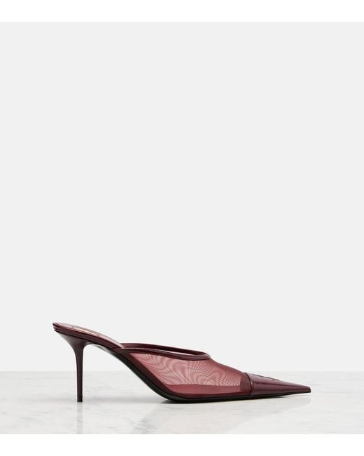Saint Laurent Pink Renee Mesh And Leather Mules