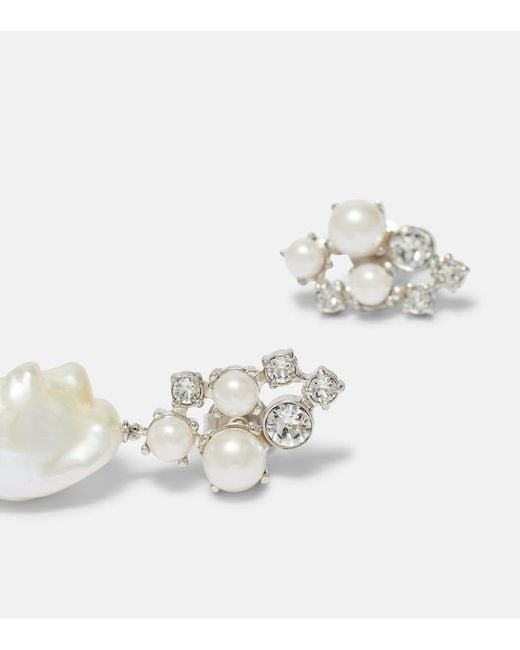 Givenchy White Crystal Pearl Asymmetric Earrings