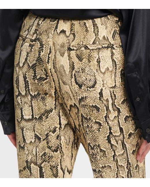 Dries Van Noten Natural Snake-Print Mid-Rise Flared Jacquard Pants