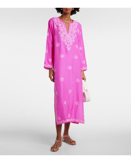 Juliet Dunn Pink Embroidered Silk Kaftan