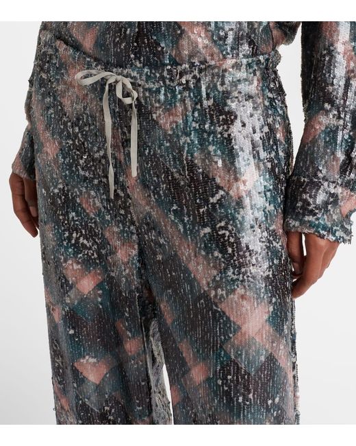 Dries Van Noten Gray Checked Sequined Palazzo Pants