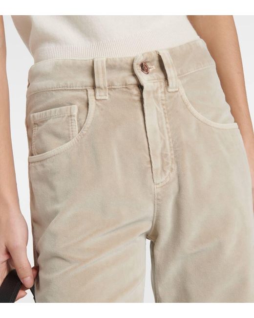 Pantalones Rectos De Terciopelo De Algodon De Tiro Medio Brunello Cucinelli de color Natural