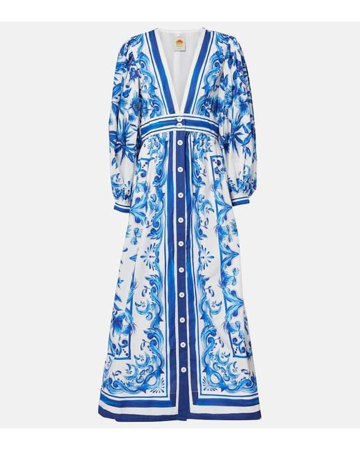 Farm Rio Blue Garden Tiles Cotton Shirt Dress