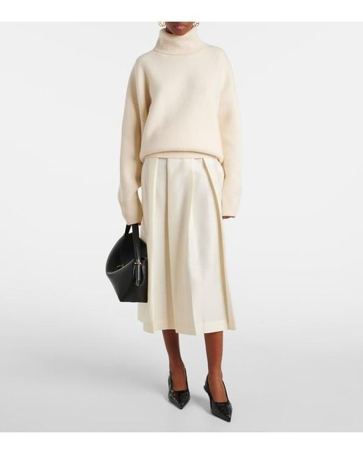 Totême White Twinflower Wool And Silk Midi Skirt