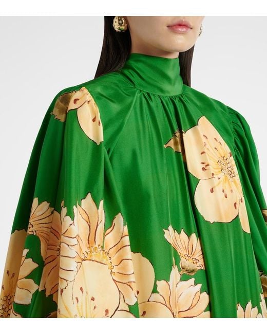 ALÉMAIS Green Sage Floral Silk Midi Dress