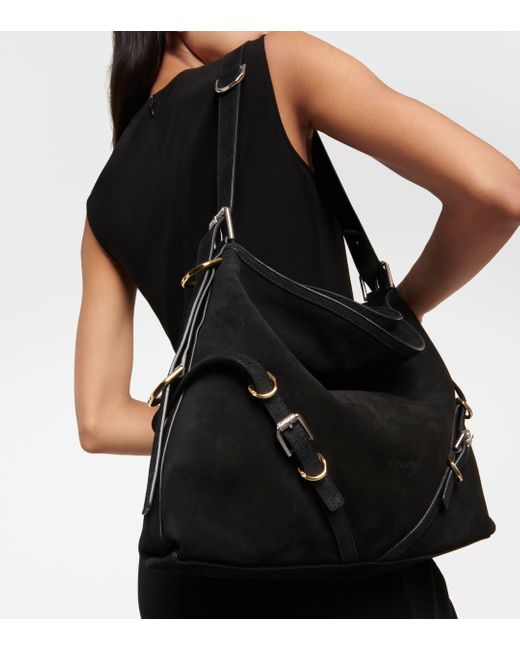 Givenchy Black Voyou Medium Suede Shoulder Bag