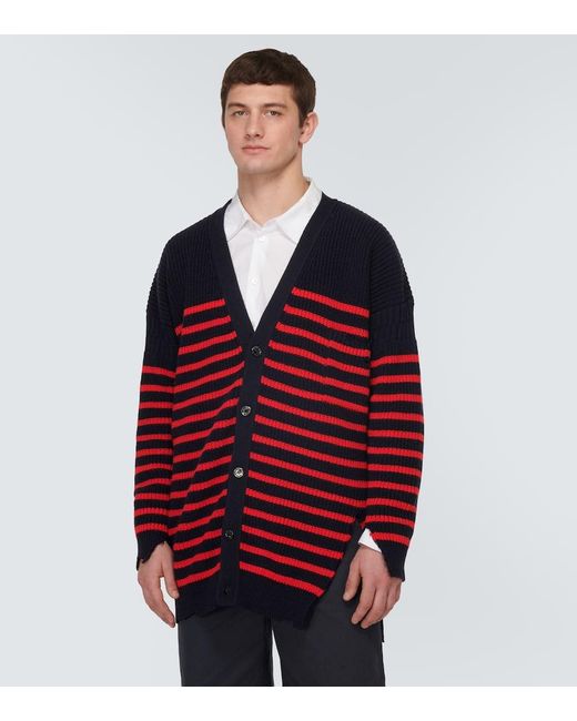 Cardigan in lana vergine a righe di Marni in Red da Uomo
