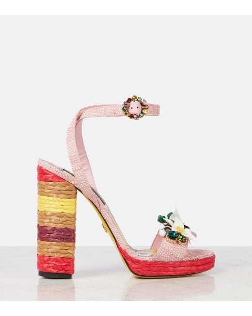 Dolce & Gabbana Pink Taormina 135 Embellished Raffia Sandals