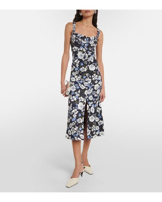 Veronica Beard Blue Colleen Floral Linen-Blend Midi Dress