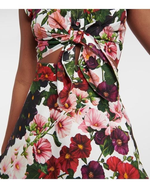 Oscar de la Renta Red Floral Cotton-Blend Midi Dress