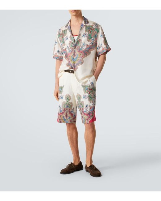 Etro Multicolor Paisley Silk Twill Bowling Shirt for men