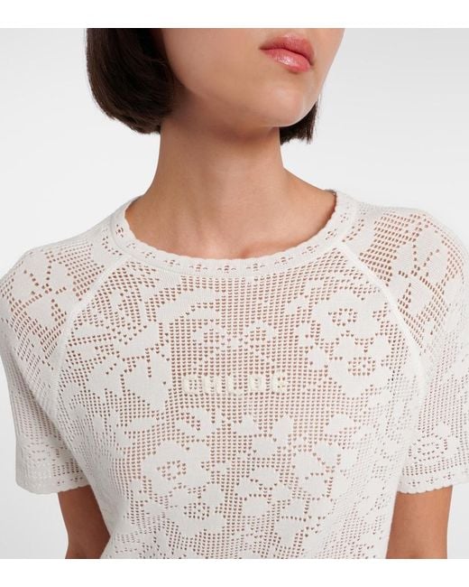 Chloé White Pointelle Scalloped Cotton Minidress
