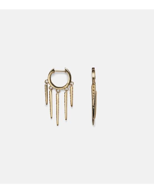 Sydney Evan White Fringe Huggie 14Kt Hoop Earrings With Diamonds