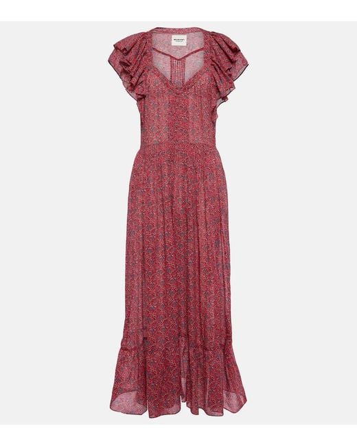 Isabel Marant Red Godralia Printed Cotton Midi Dress