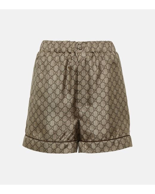 Gucci Natural GG Printed Silk Twill Shorts