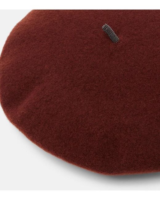 Brunello Cucinelli Red Monili Wool Beret