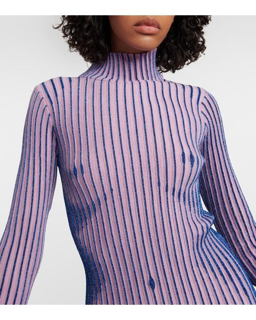 Jean Paul Gaultier Purple Trompe L'oeil Slim-fit Wool Knitted Maxi Dress