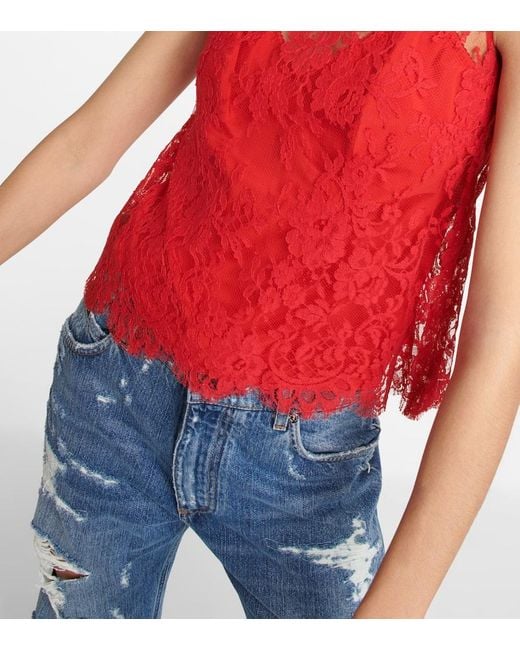 Dolce & Gabbana Red Floral Chantilly Lace Top