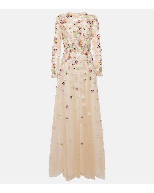 Elie Saab Natural Floral Embroidered Gown