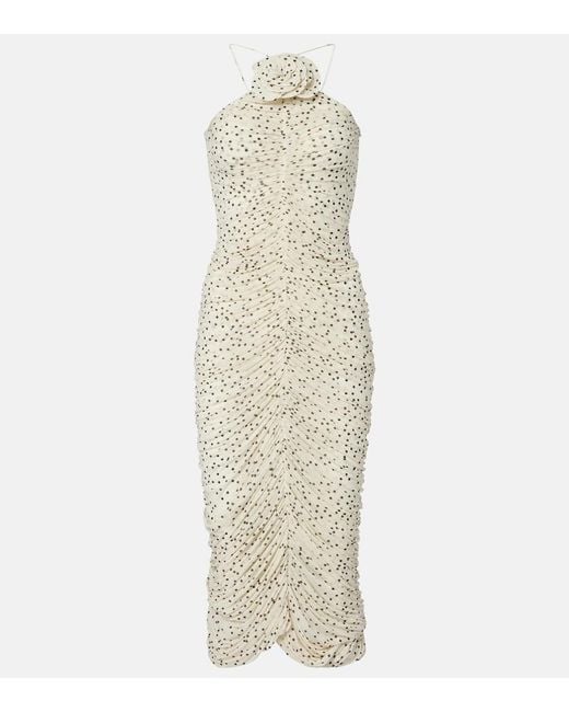 Magda Butrym White Floral-Applique Polka-Dot Maxi Dress