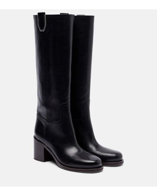 Brunello Cucinelli Black Leather Knee-High Boots
