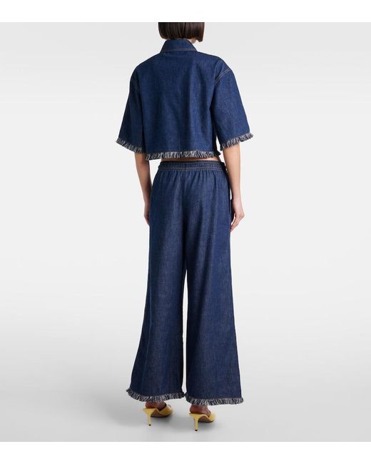 Zimmermann Blue Rhiannon Fringed Denim Wide-Leg Jeans