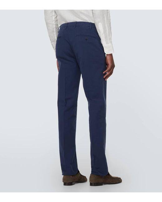 Pantalones chinos en sarga de algodon Canali de hombre de color Blue