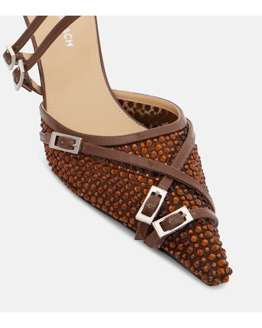 Mach & Mach Brown Crystal Net 65 Leather-Trimmed Mules
