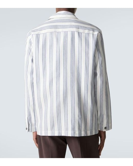Brioni White Striped Cotton And Linen Blazer for men