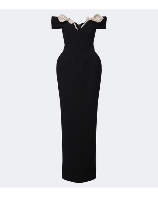 Rachel Gilbert Black Oscar Off-Shoulder Crepe Corset Gown