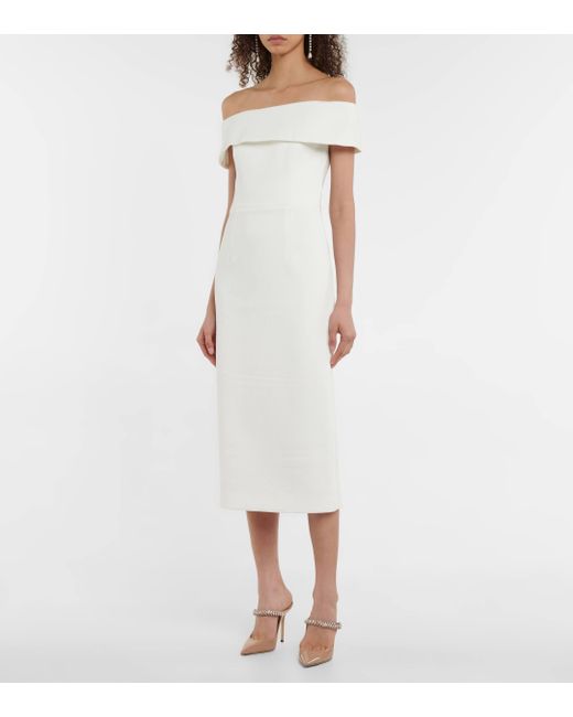 Rebecca Vallance White Bridal Amore Off-shoulder Crepe Midi Dress