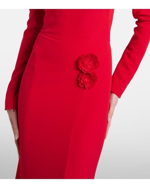 Safiyaa Red Rory Floral-Applique Crepe Gown