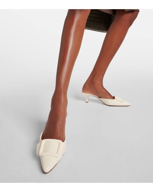 Manolo Blahnik White Maysalebi 50 Croc-Effect Leather Mules