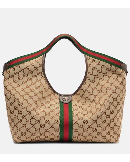 Gucci Brown Giglio Gg Canvas Large Tote Bag