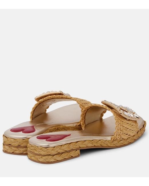 Roger Vivier Brown Crystal-Embellished Raffia Mules