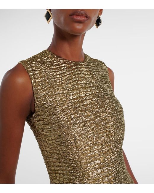 Emilia Wickstead Natural Mara Metallic-Effect Seersucker Midi Dress