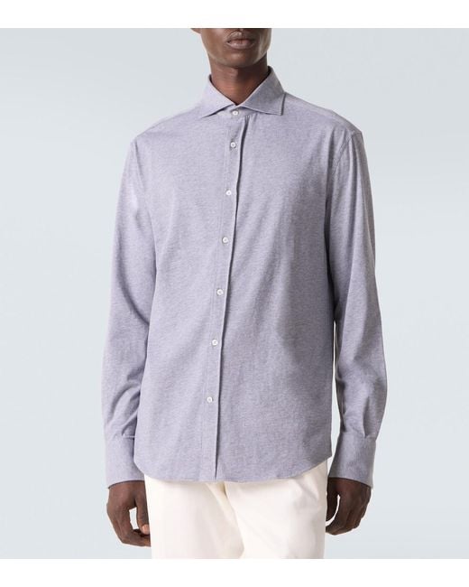 Brunello Cucinelli Blue Cotton Poplin Shirt for men