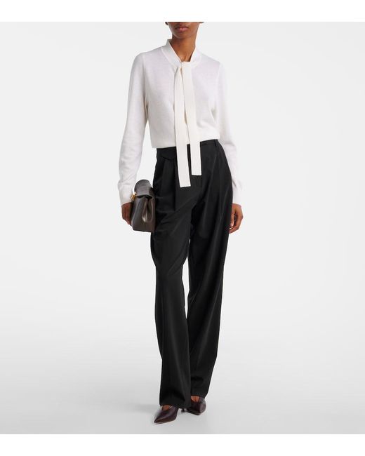 Jardin Des Orangers White Tie-Neck Wool And Cashmere Sweater