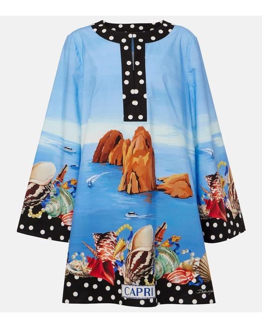 Dolce & Gabbana Blue Capri Printed Cotton Kaftan