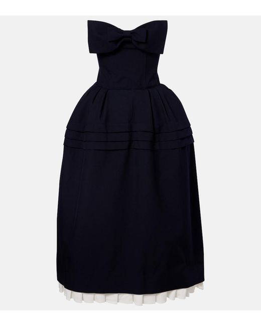 ShuShu/Tong Blue Bow-Detail Wool And Silk Midi Dress