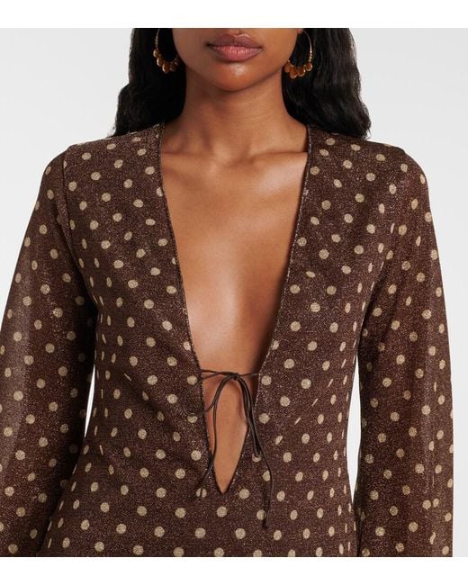 Oseree Brown Lumiere Polka-Dot Minidress