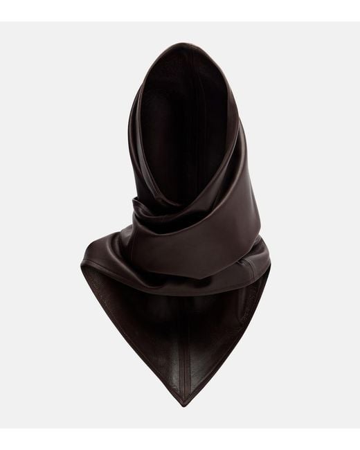 Nour Hammour Black Draped Leather Hood