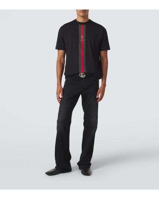 Gucci Black Web Stripe Cotton T-Shirt for men