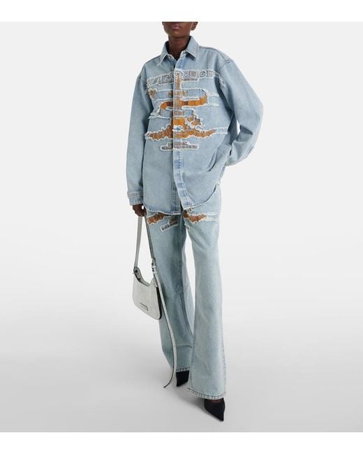 Jeans anchos de tiro alto bordados Y. Project de color Blue