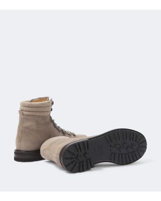 Kiton Brown Suede Lace-Up Boots for men