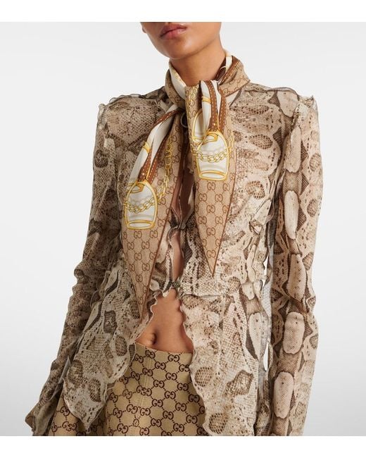Gucci Metallic Gg Printed Reversible Silk Twill Scarf
